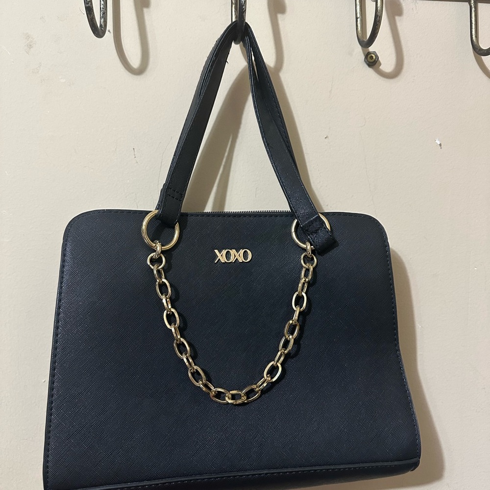 XOXO Navy Shoulder Bag with Gold Chain
